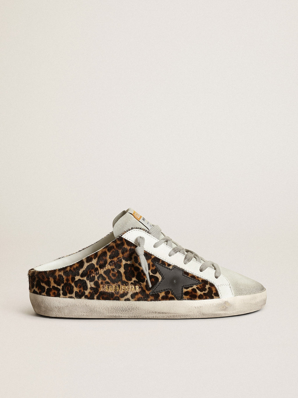 Women's Super-Star Sabot in leopard print pony skin with black star| Golden Goose