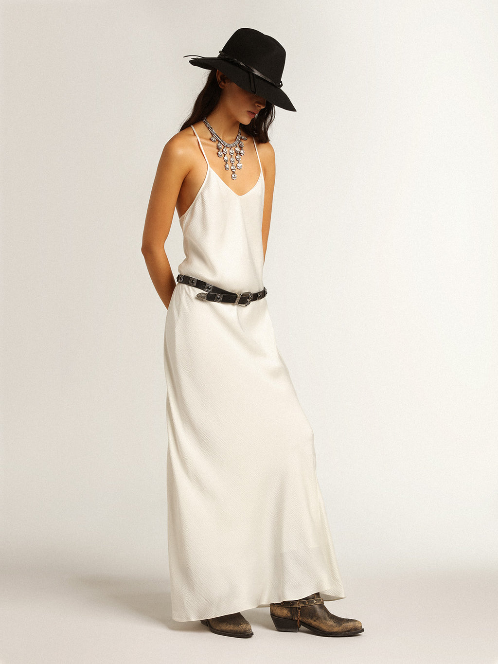 Parchment-colored slip dress| Golden Goose
