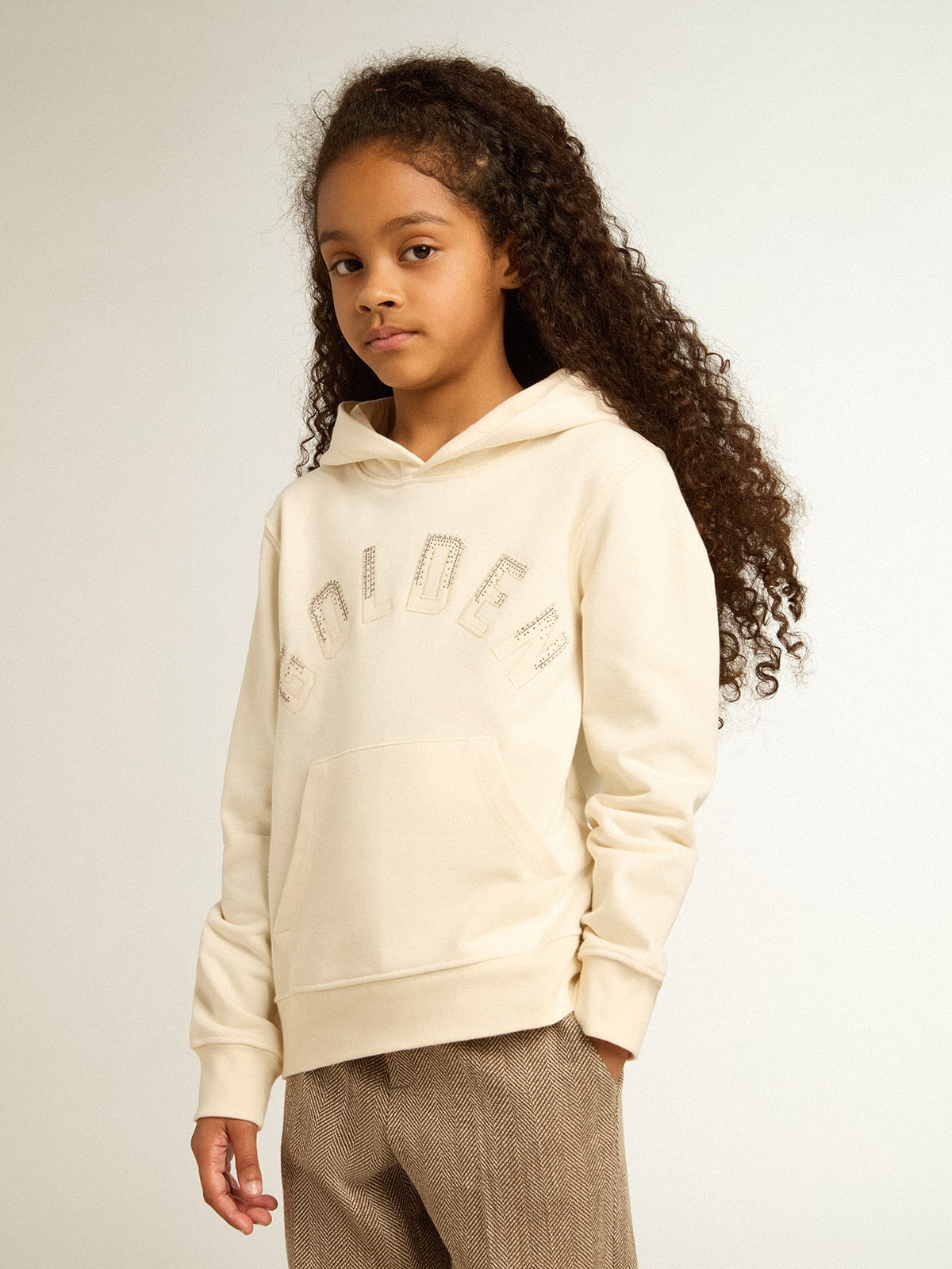 Hooded sweatshirt in aged white with patches| Golden Goose