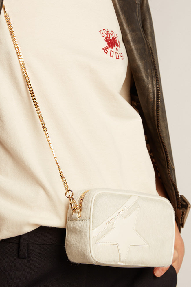 Mini Star Bag in heritage white leather with tone-on-tone star| Golden Goose