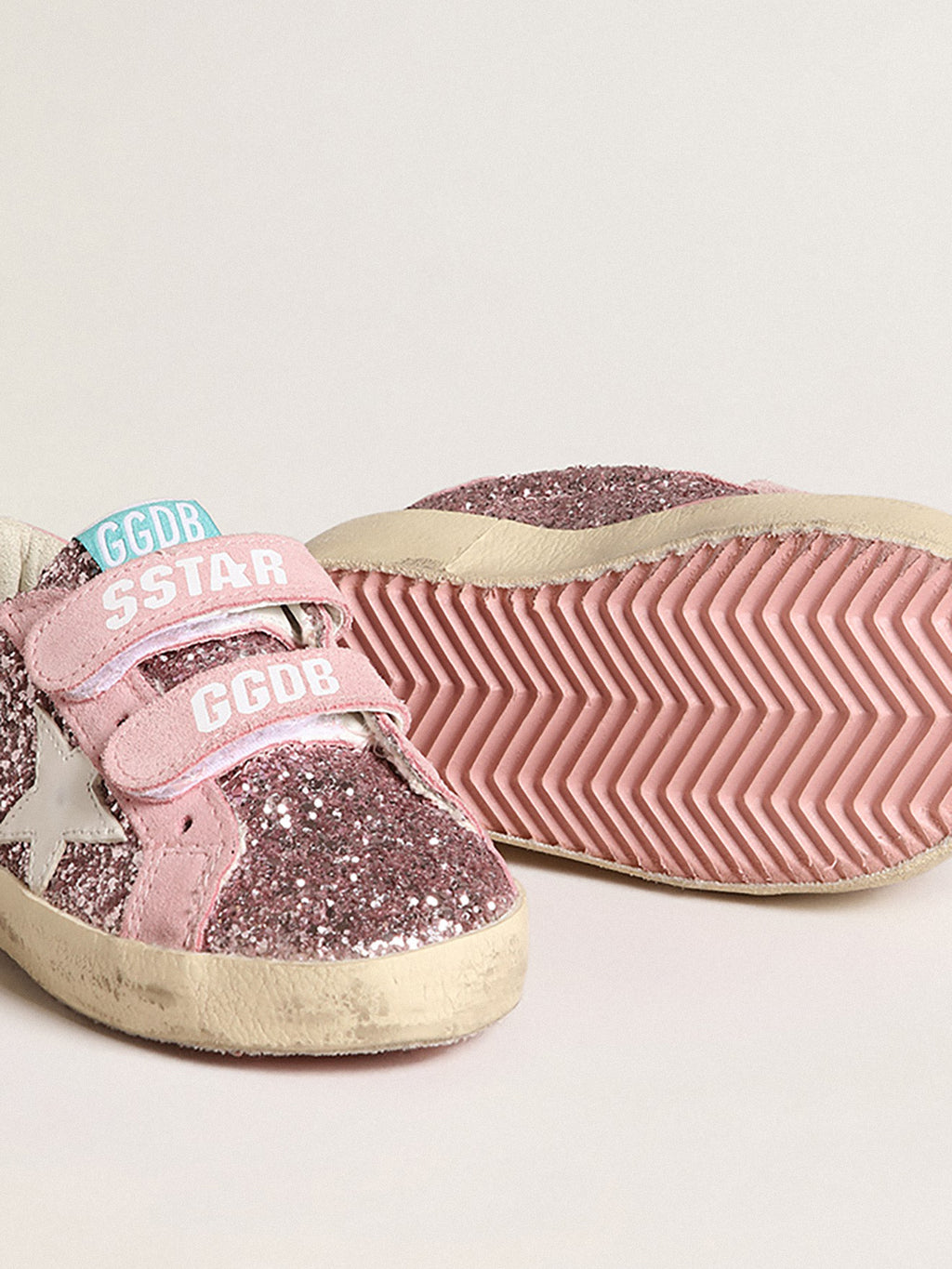 Old School Junior in lilac glitter with white star and pink heel tab| Golden Goose