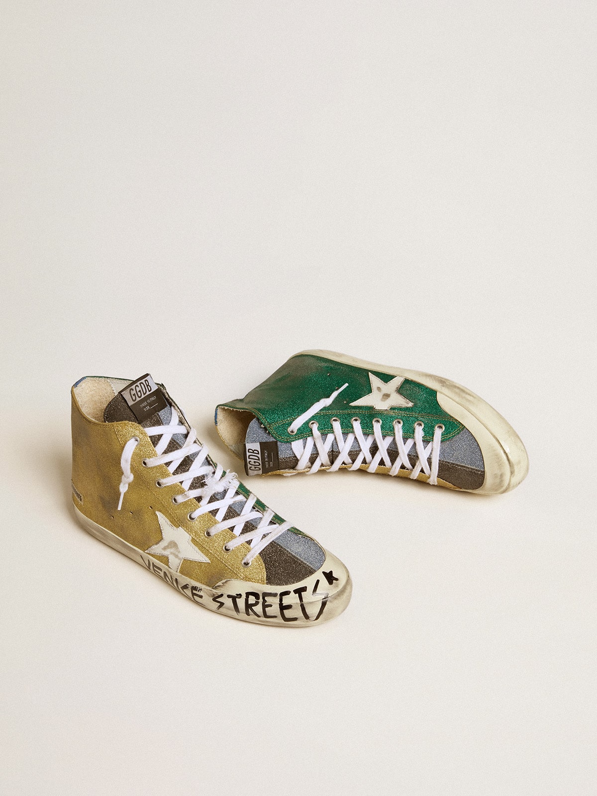 Men's Francy LAB in golden glitter with white leather star| Golden Goose