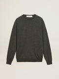 Men's round-neck sweater in dark gray mélange wool| Golden Goose
