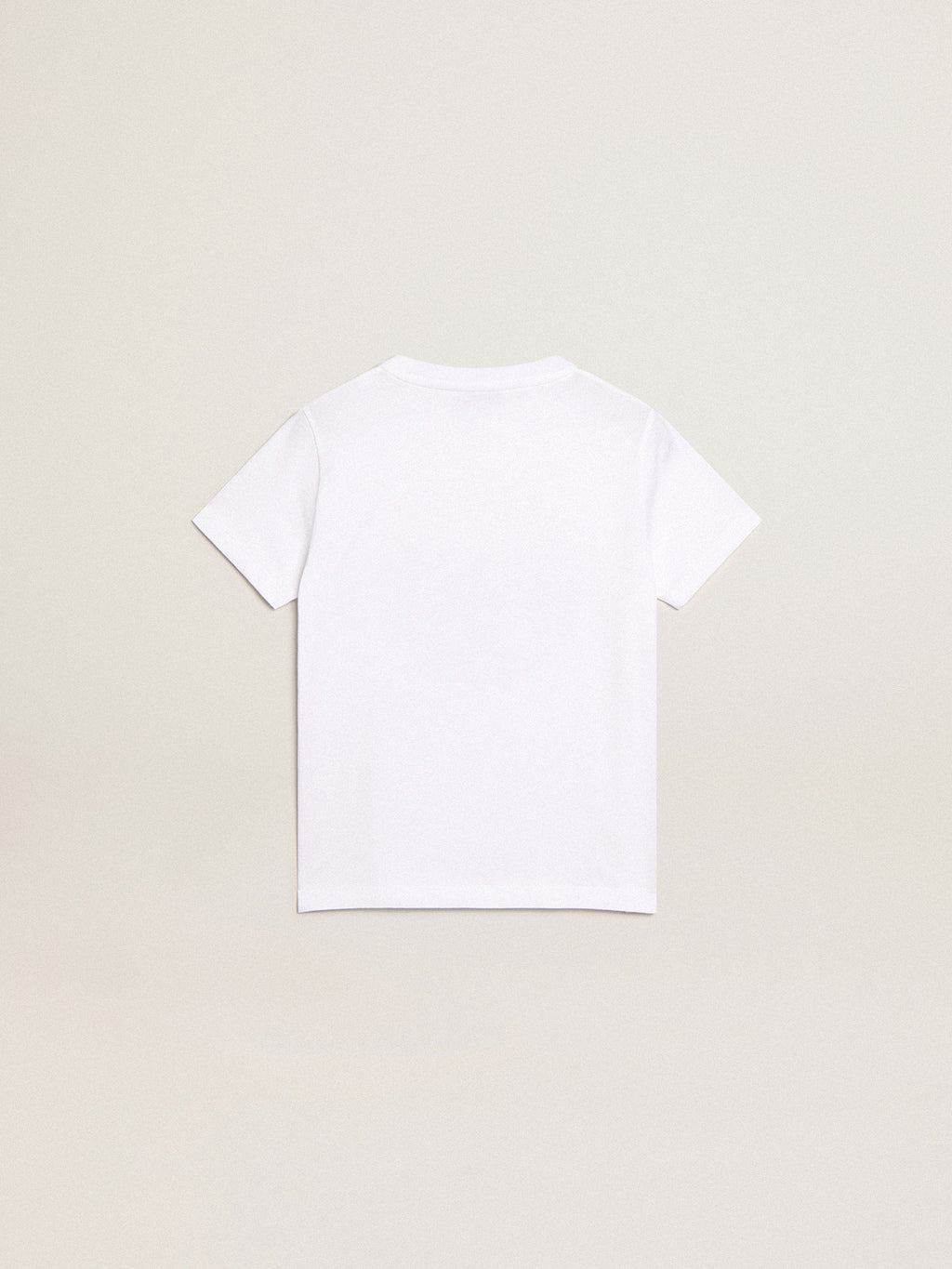 Boys' white T-shirt with printed red logo in the center| Golden Goose