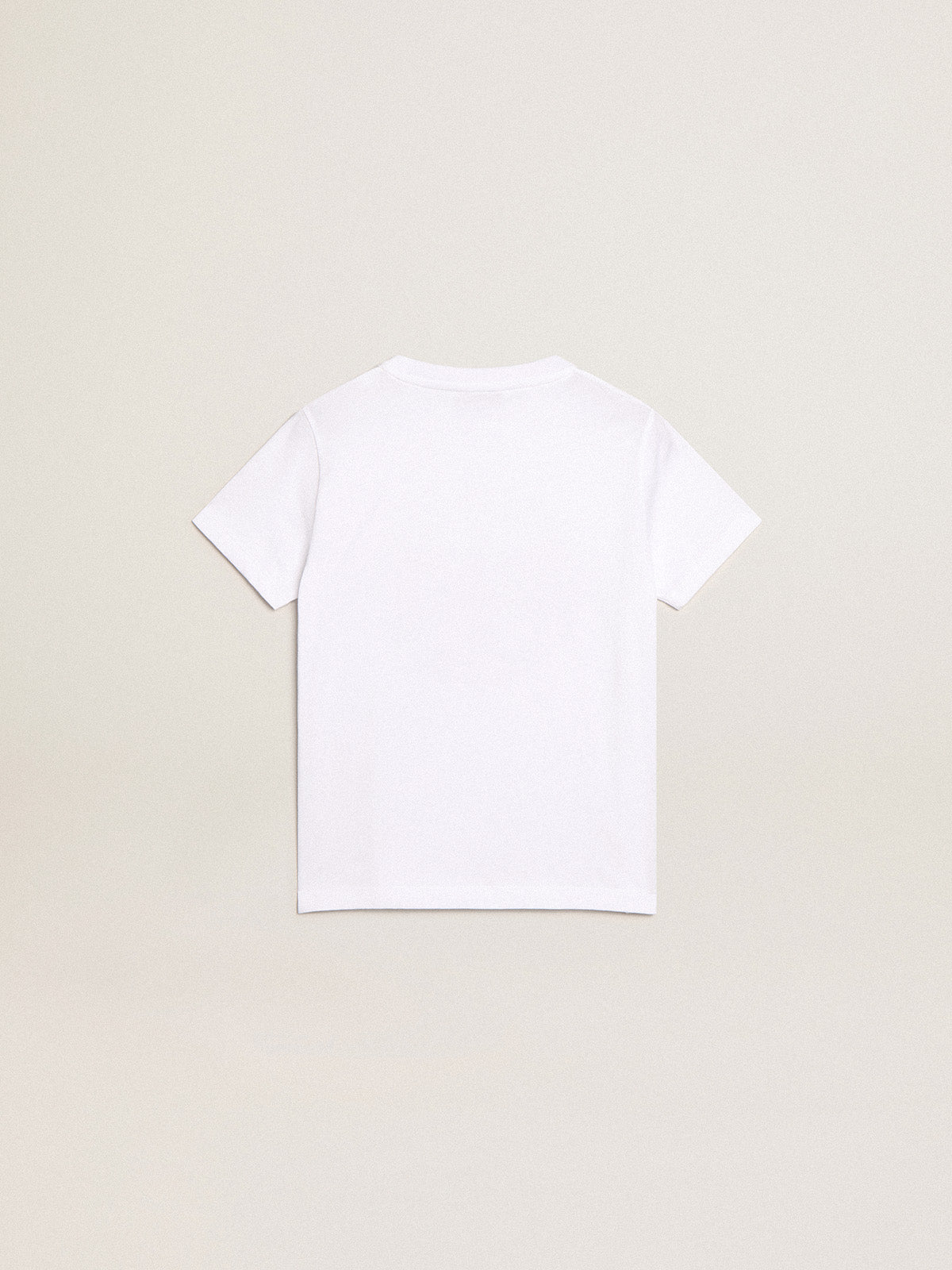 Boys' white T-shirt with printed red logo in the center| Golden Goose