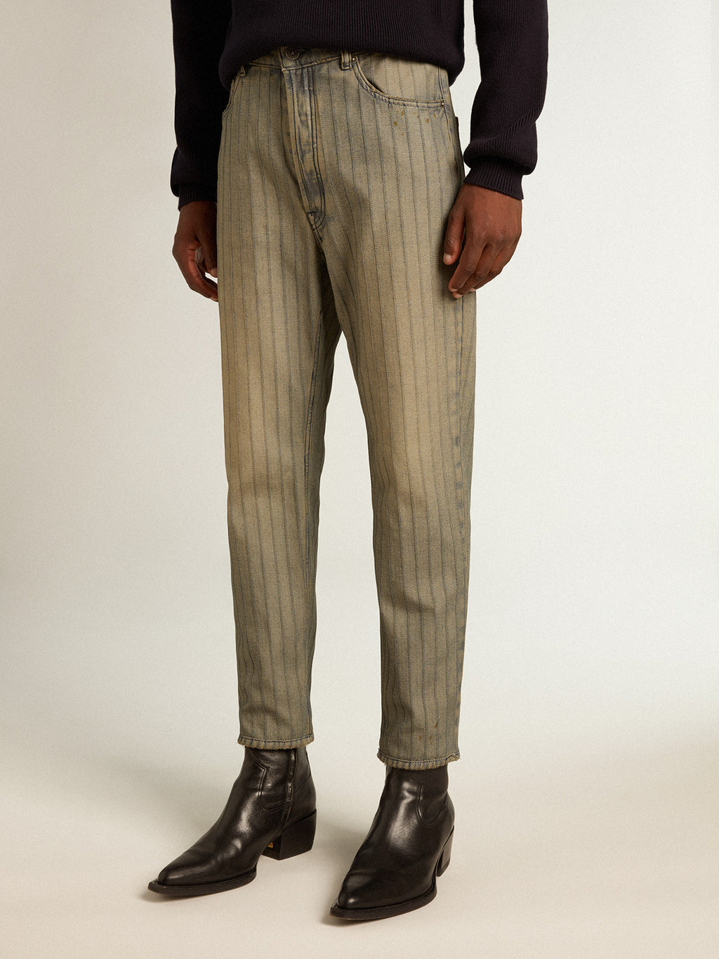 Men's gray pants in striped denim| Golden Goose
