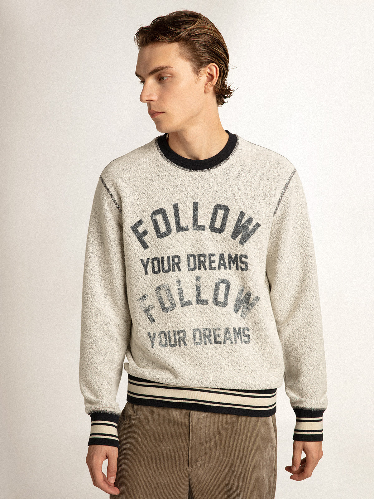 Gray round-neck sweatshirt with lettering| Golden Goose