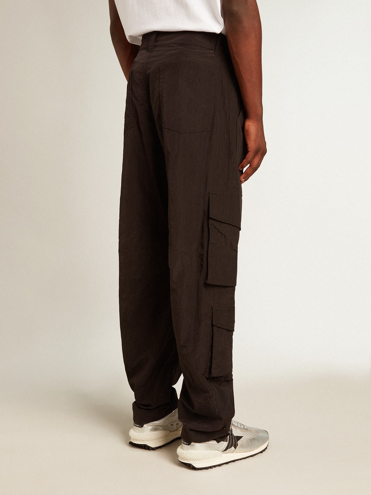 Black-colored ripstop nylon cargo pants| Golden Goose