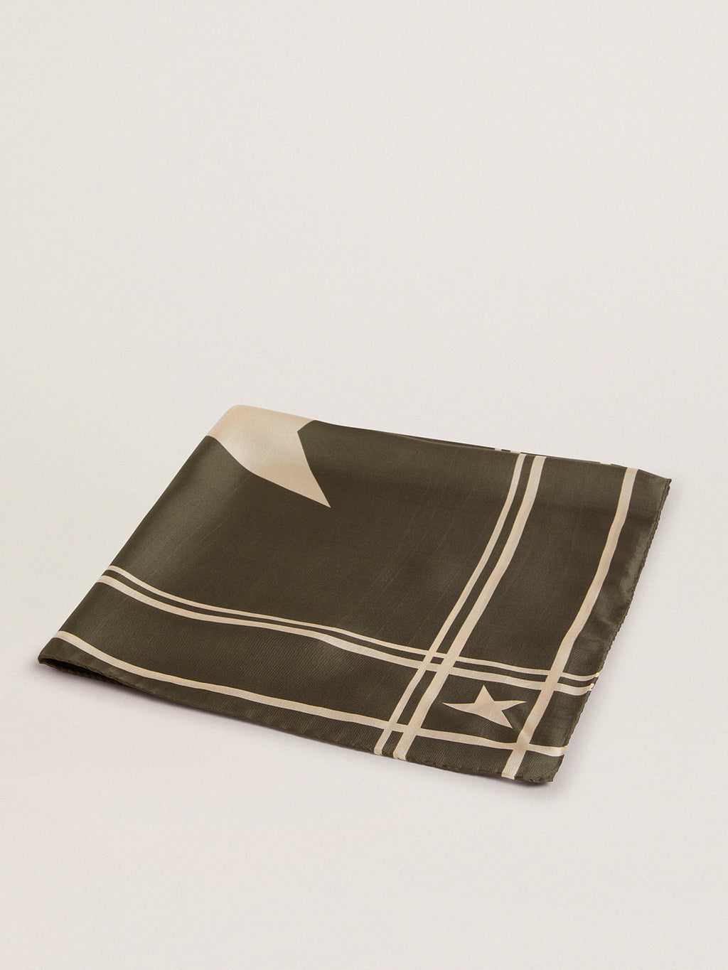 Moss green scarf with contrasting white stripes and stars| Golden Goose