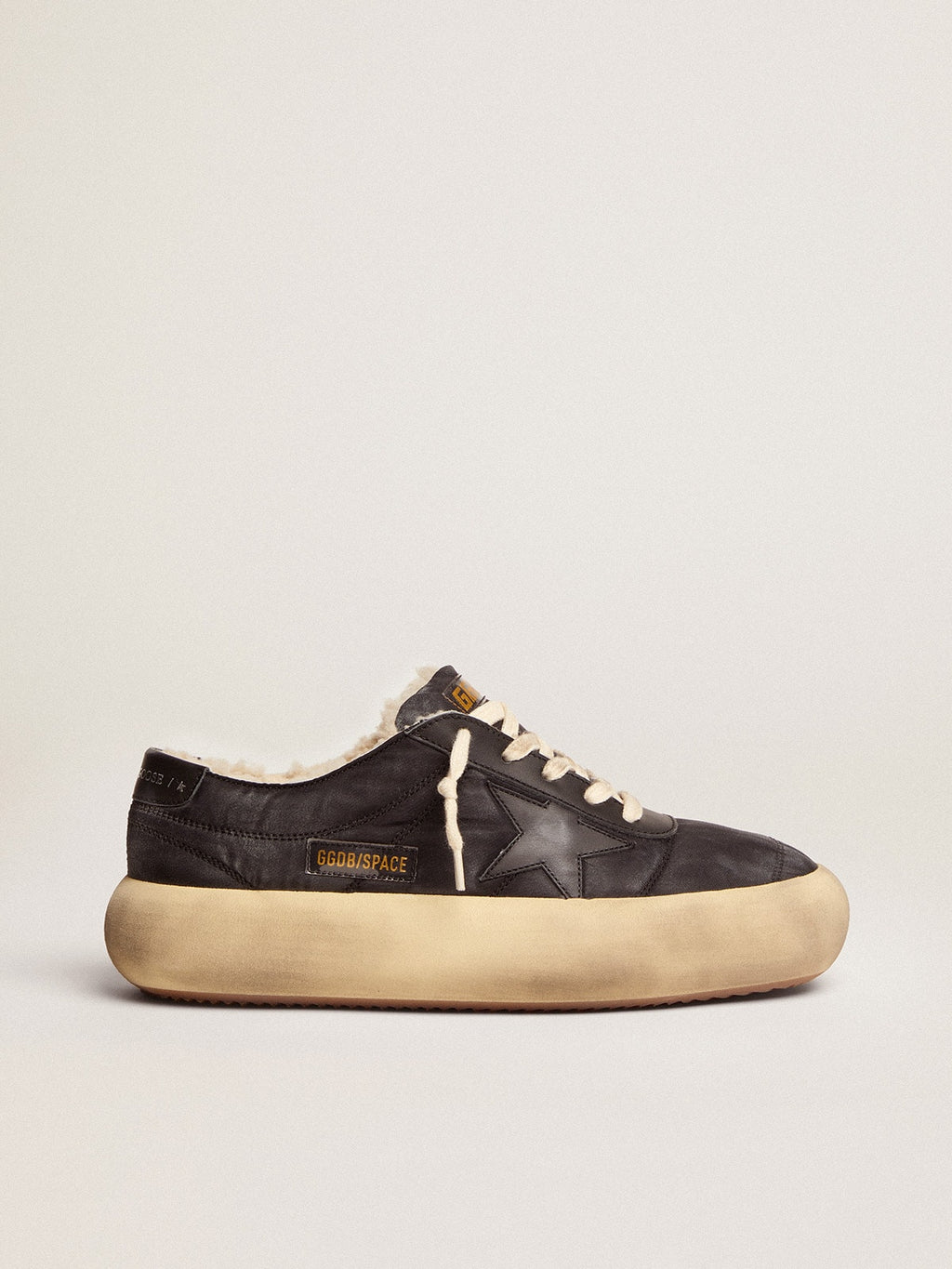 Men's Space-Star shoes in quilted black nylon with shearling lining| Golden Goose