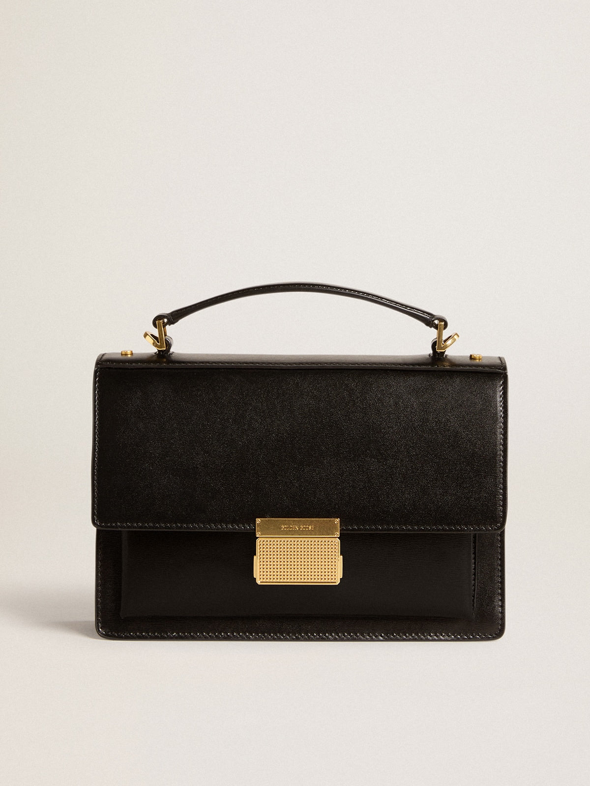 Venezia Bag in black boarded leather with gold details| Golden Goose