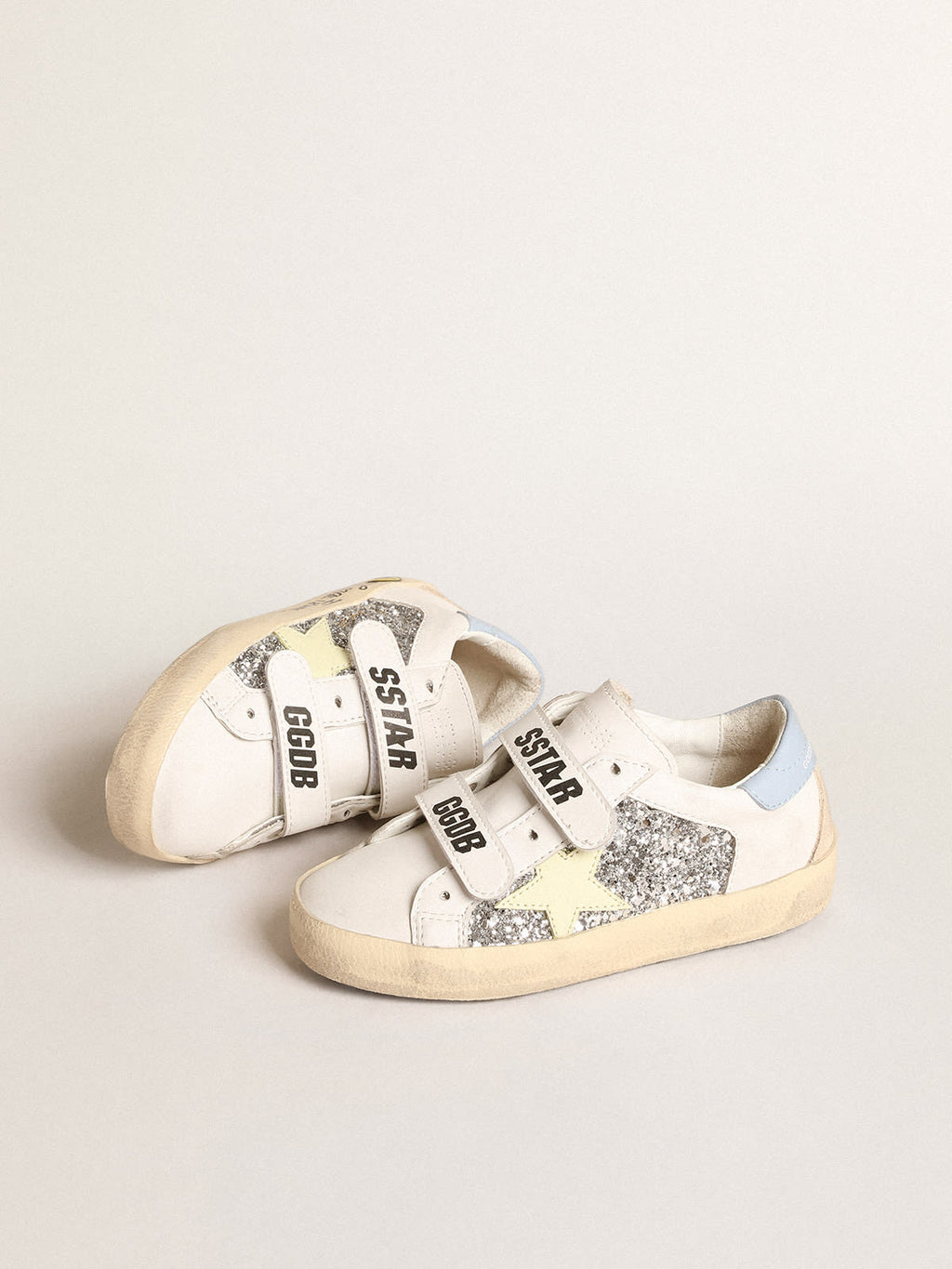 Bio-based Old School Junior with yellow star and glitter inserts| Golden Goose