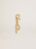 Letter P charm in gold-colored brass with crystals| Golden Goose