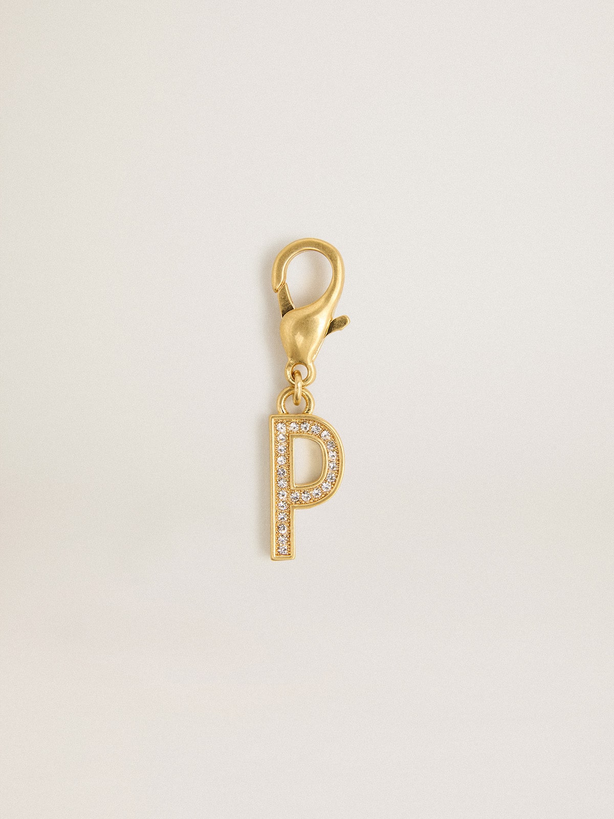 Letter P charm in gold-colored brass with crystals| Golden Goose