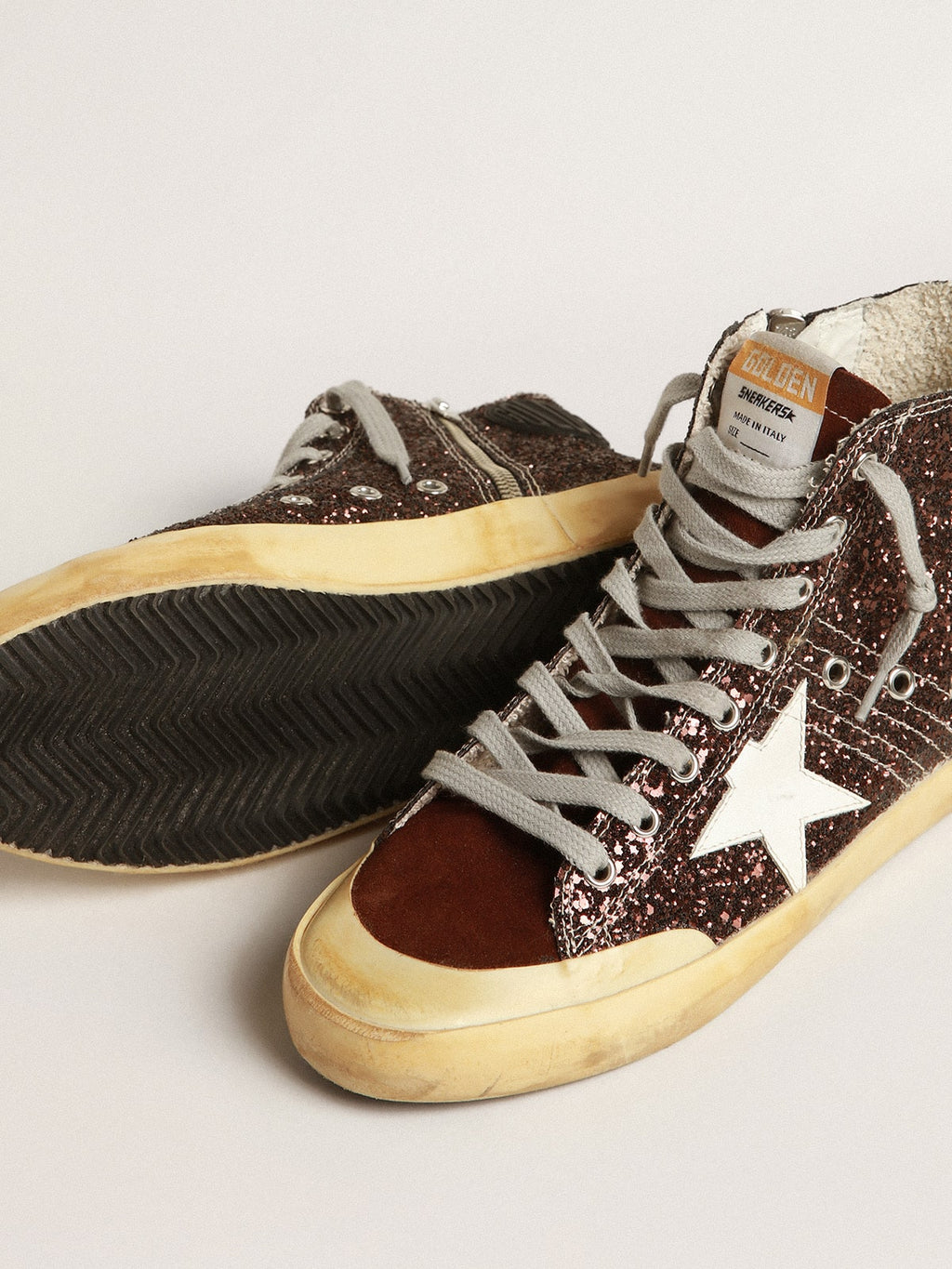 Francy Penstar in brown glitter with white leather star| Golden Goose