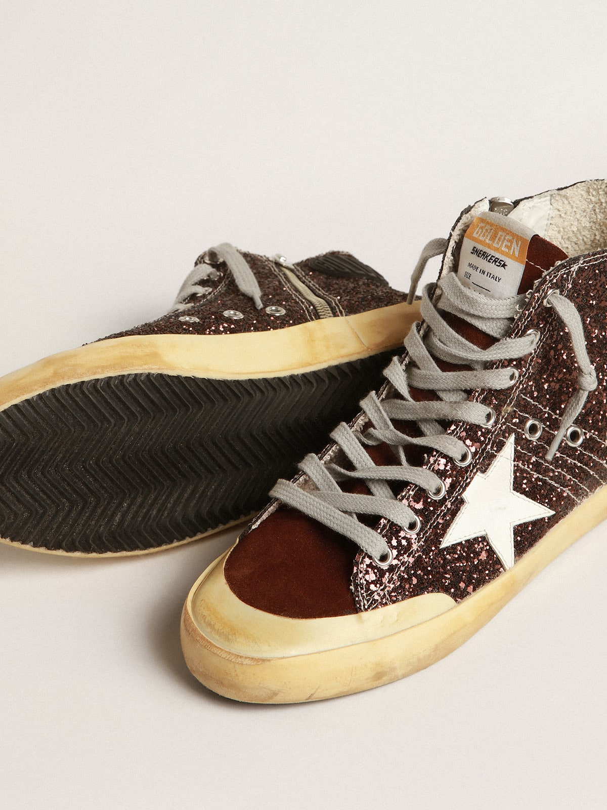 Francy Penstar in brown glitter with white leather star| Golden Goose