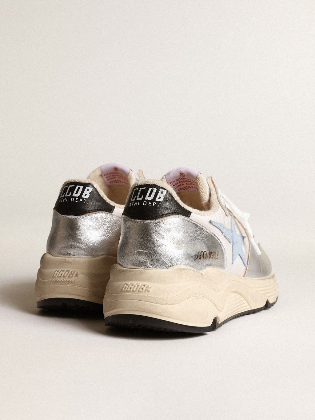 Running Sole in nylon and silver metallic leather with light blue star| Golden Goose