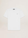 Men's white T-shirt with silver glitter star on the front| Golden Goose