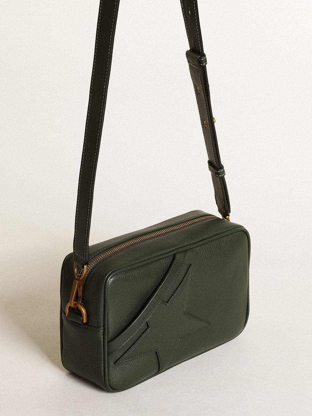Women's Star Bag in dark green leather with tone-on-tone star| Golden Goose