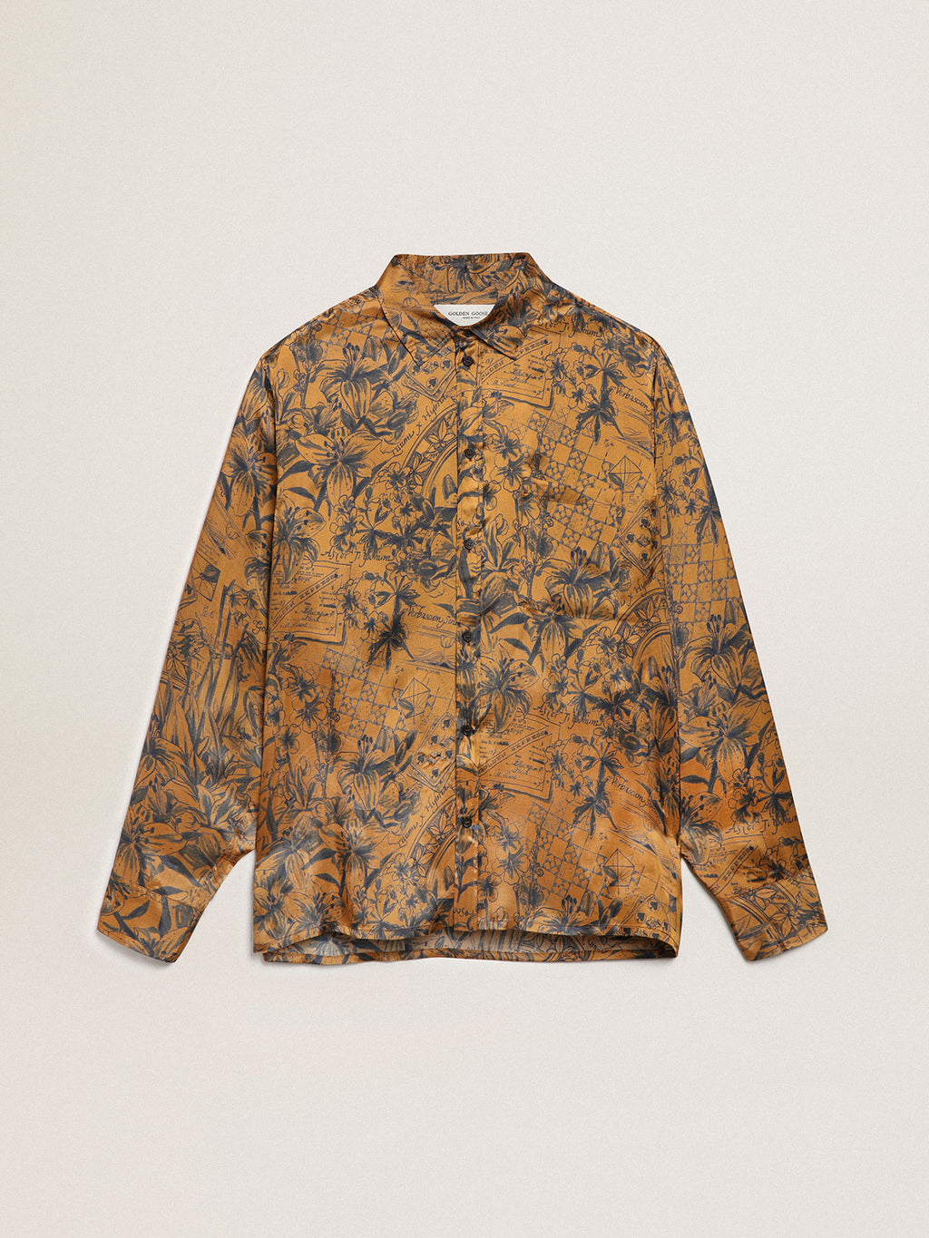 Men's golden brown shirt with notebook print| Golden Goose