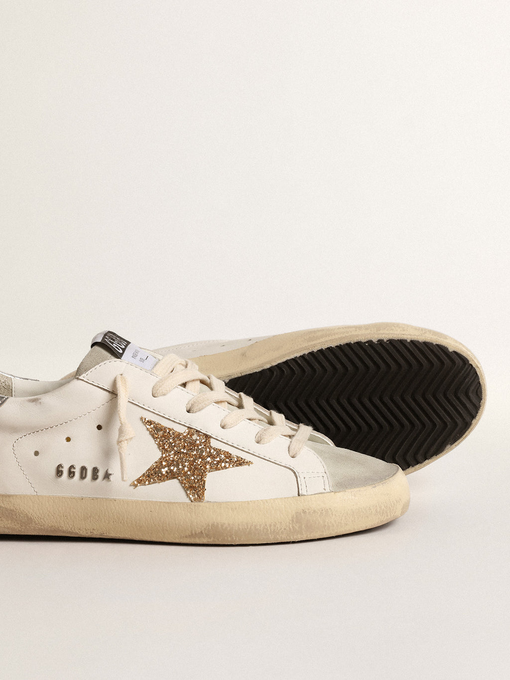 Super-Star with gold glitter star and ice-gray suede inserts| Golden Goose