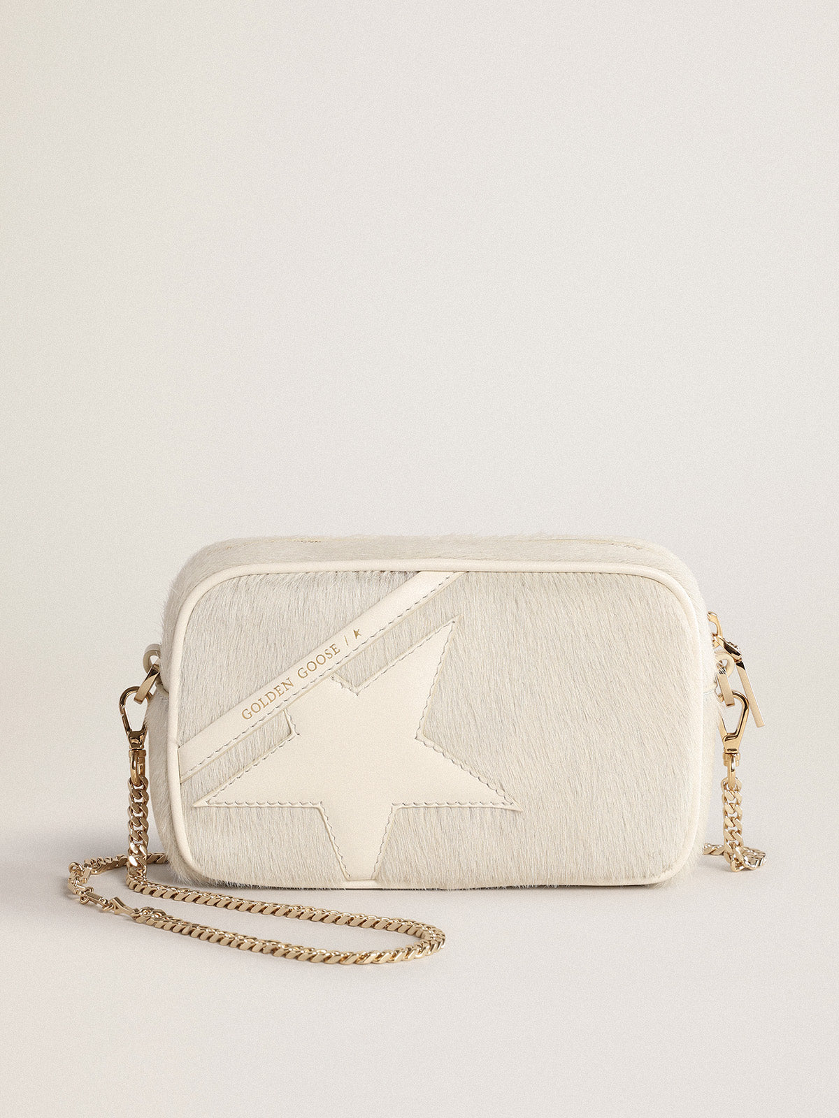 Mini Star Bag in heritage white leather with tone-on-tone star| Golden Goose