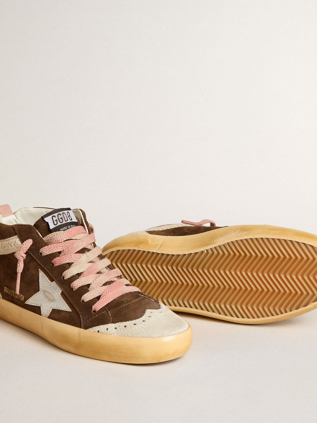 Mid Star LTD in brown suede with silver nappa leather star and cream flash| Golden Goose