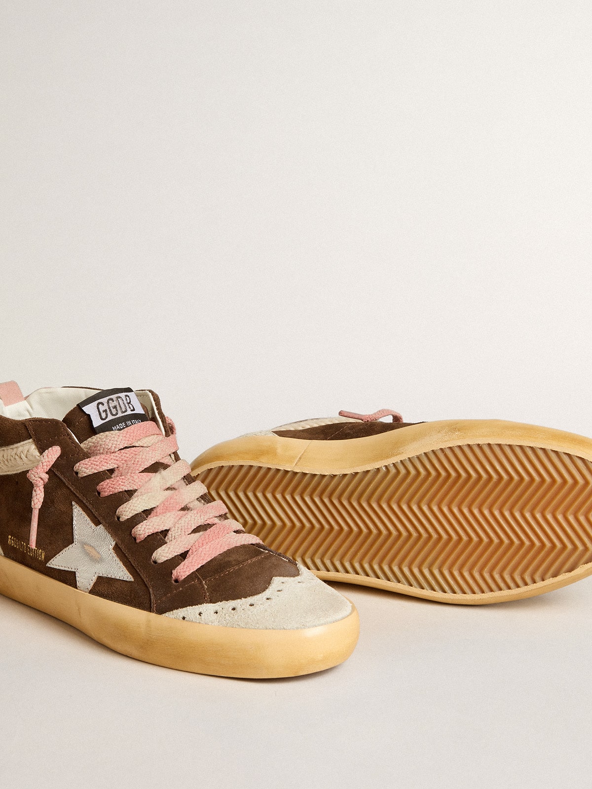 Mid Star LTD in brown suede with silver nappa leather star and cream flash| Golden Goose