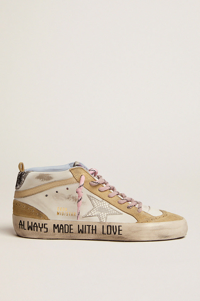 Mid Star with silver star and cream snake-print leather flash| Golden Goose