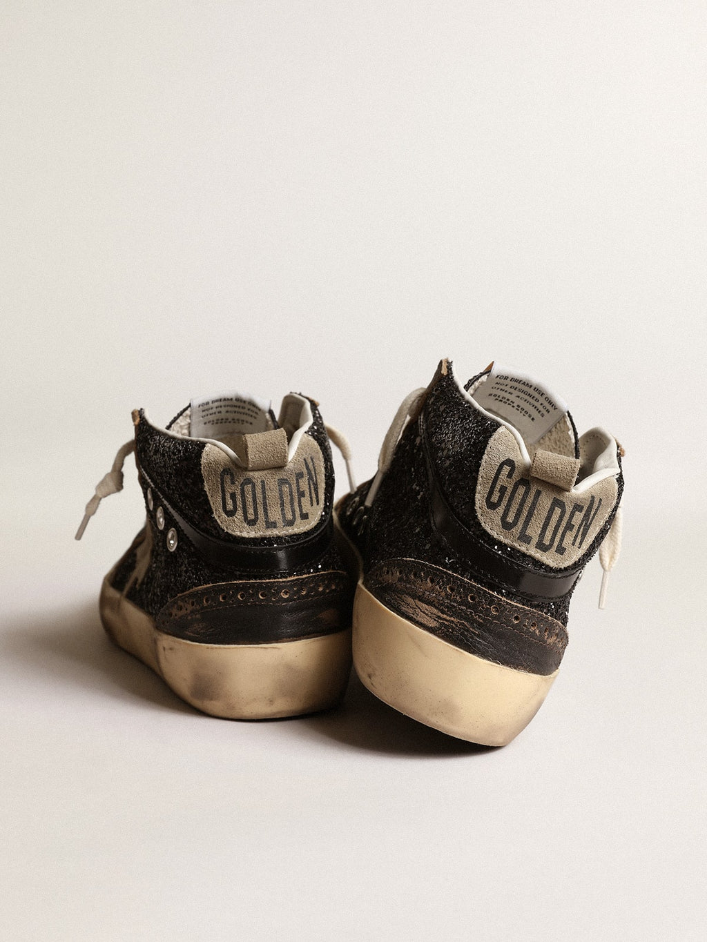 Women's Mid Star in black glitter with dove-gray suede star and heel tab| Golden Goose