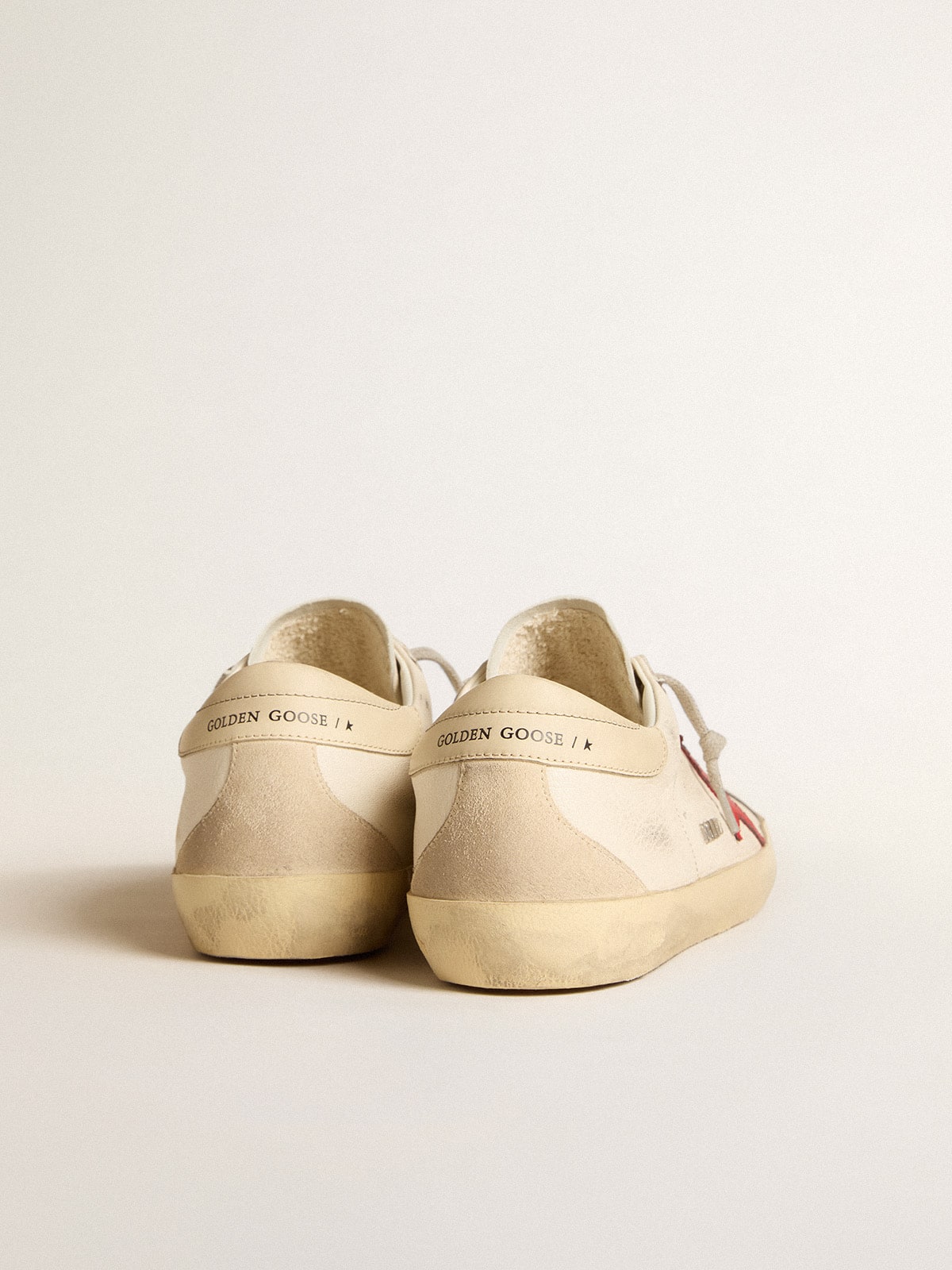 Super-Star in nappa with red star and cream leather heel tab| Golden Goose