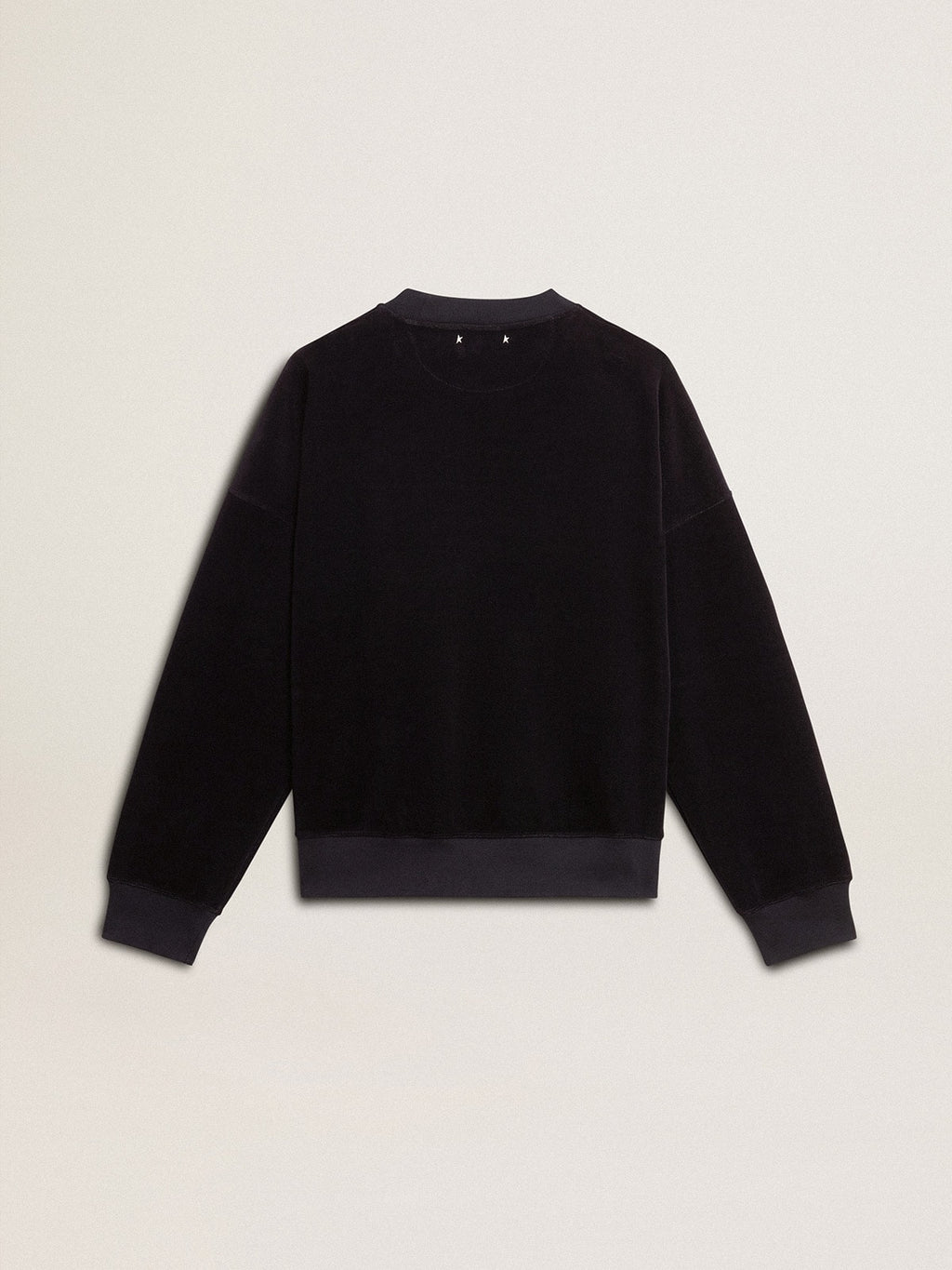 Black crew neck sweatshirt with embroidered lettering| Golden Goose