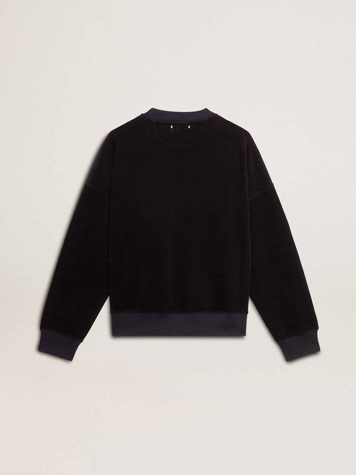 Black crew neck sweatshirt with embroidered lettering| Golden Goose