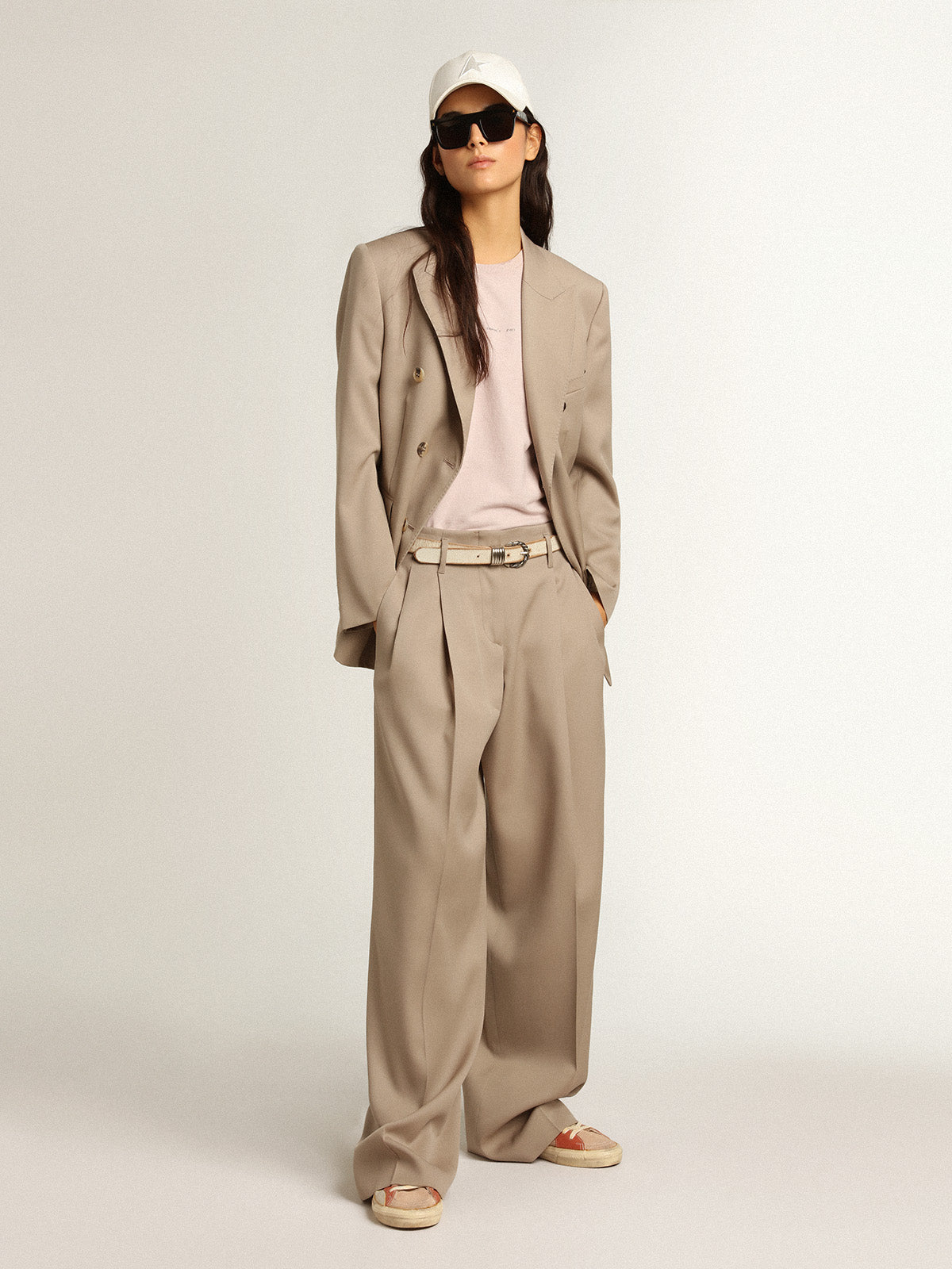 Pants in light beige wool gabardine| Golden Goose