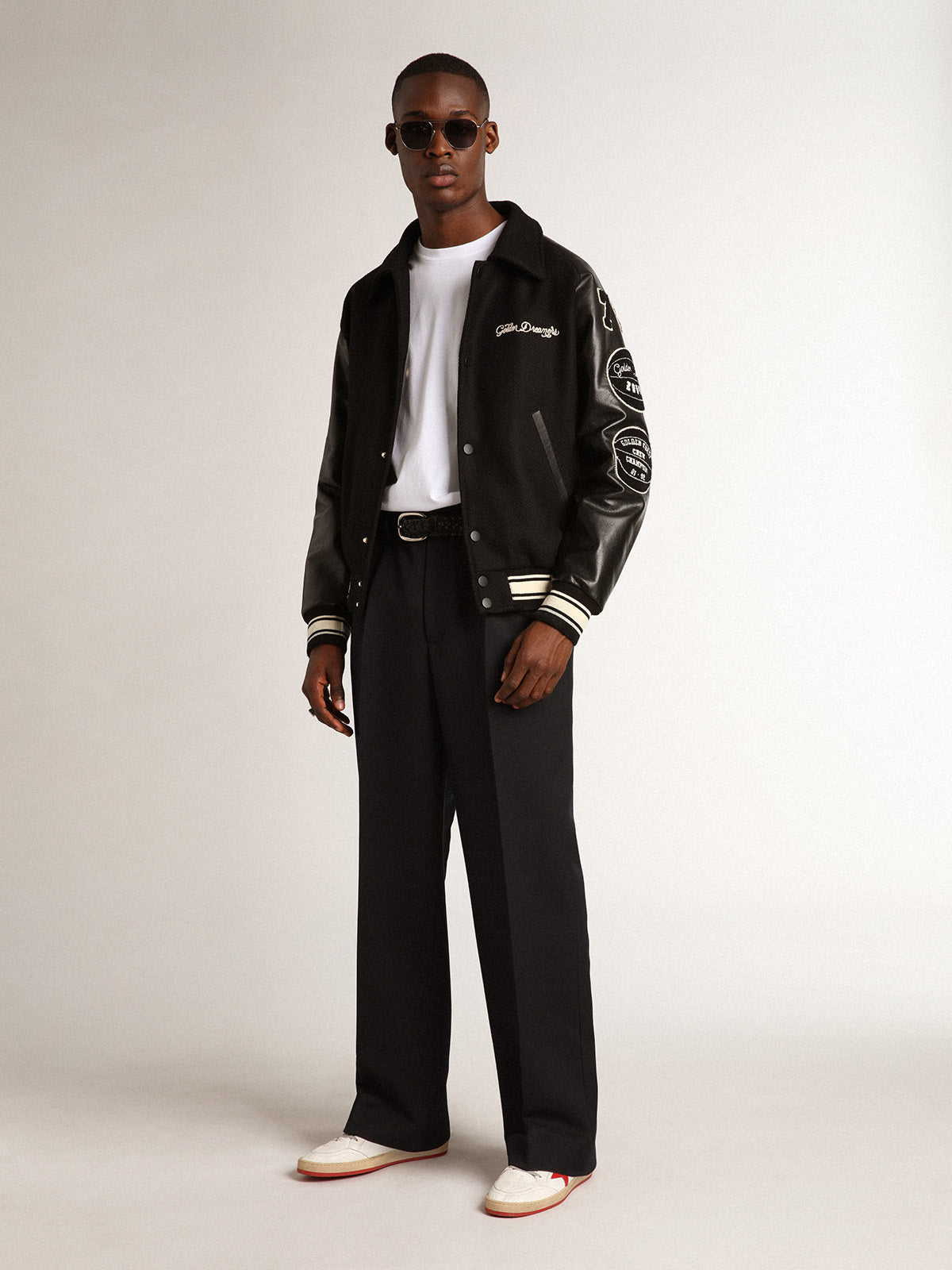 Black wool bomber jacket with patch| Golden Goose