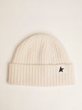 White wool beanie with black star| Golden Goose