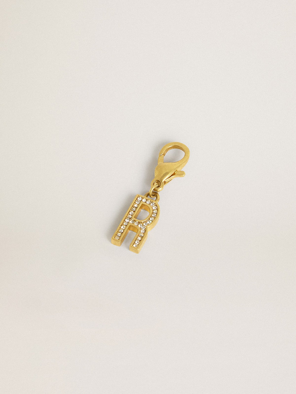Letter R charm in gold-colored brass with crystals| Golden Goose