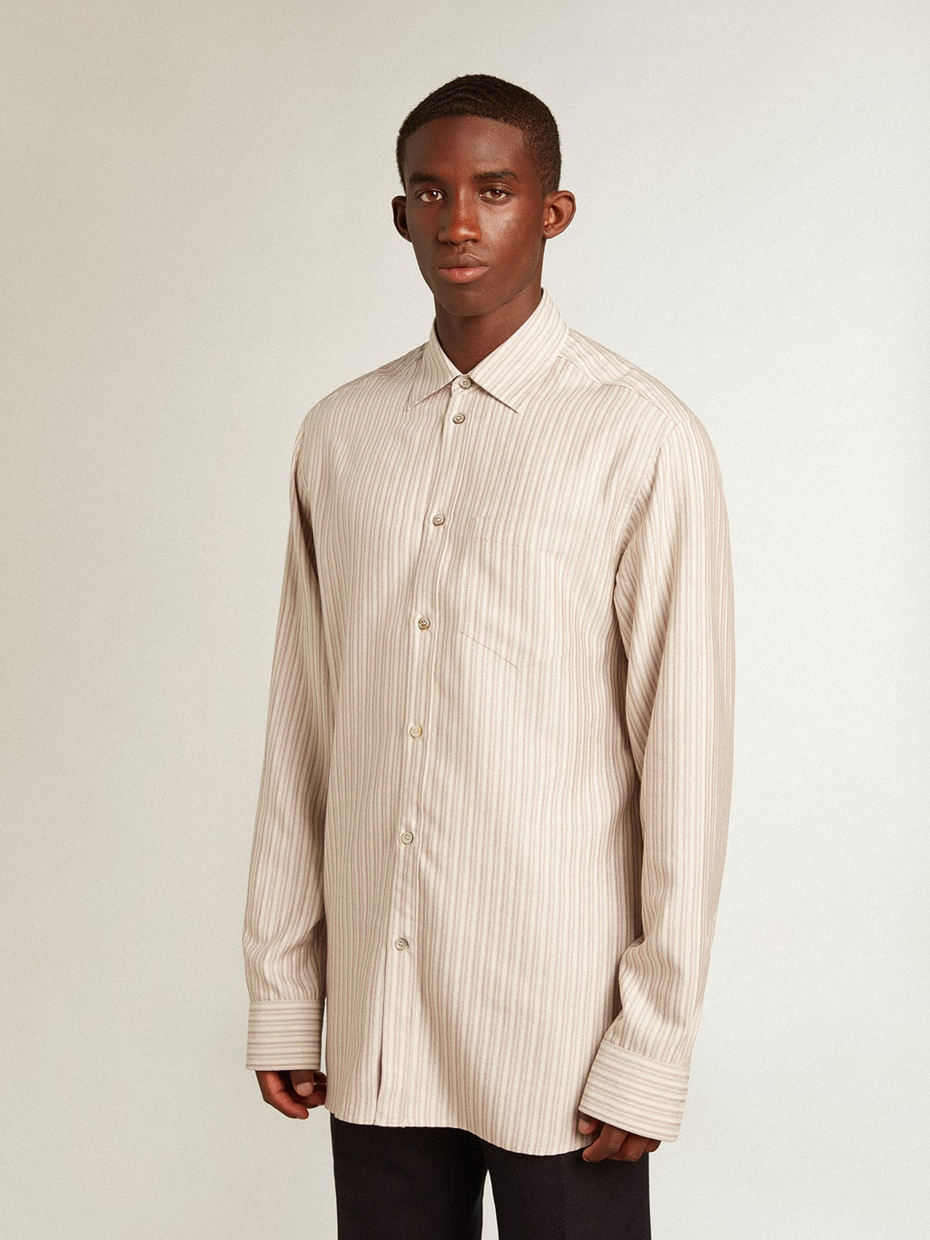 Men's viscose-blend linen shirt with striped pattern