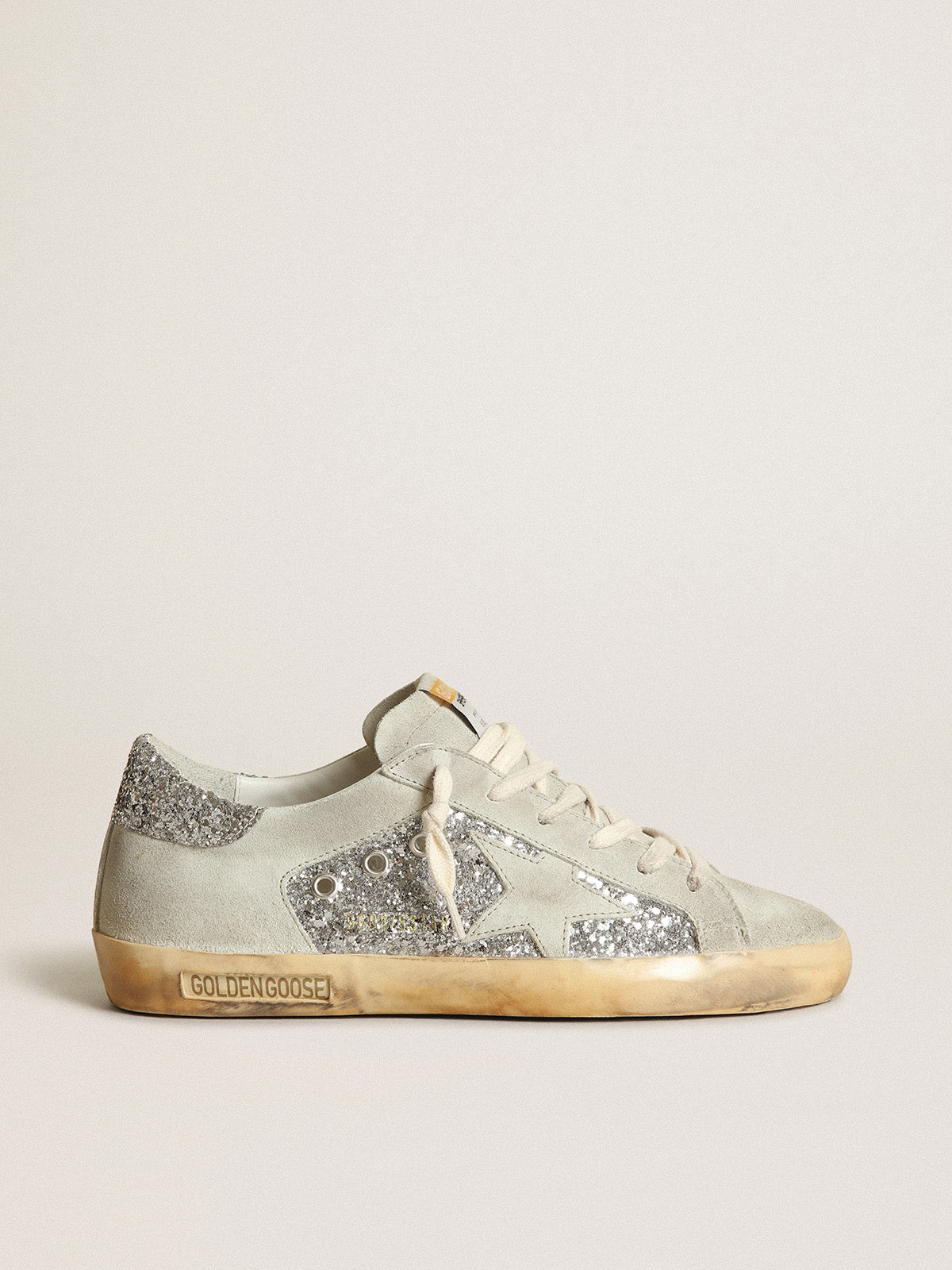 Women's Super-Star in silver glitter with ice-gray star and inserts| Golden Goose