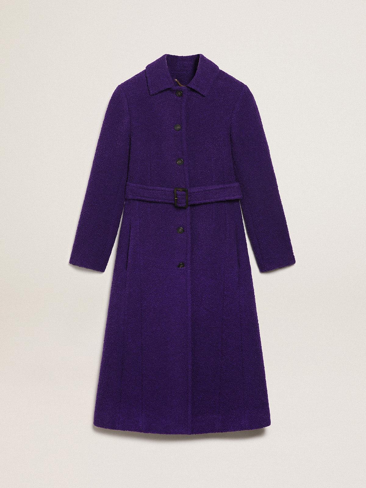 Women's coat in indigo purple wool with printed lining| Golden Goose