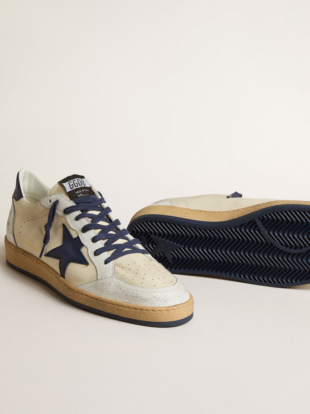 Ball Star LTD in cream nappa with blue leather star and heel tab| Golden Goose