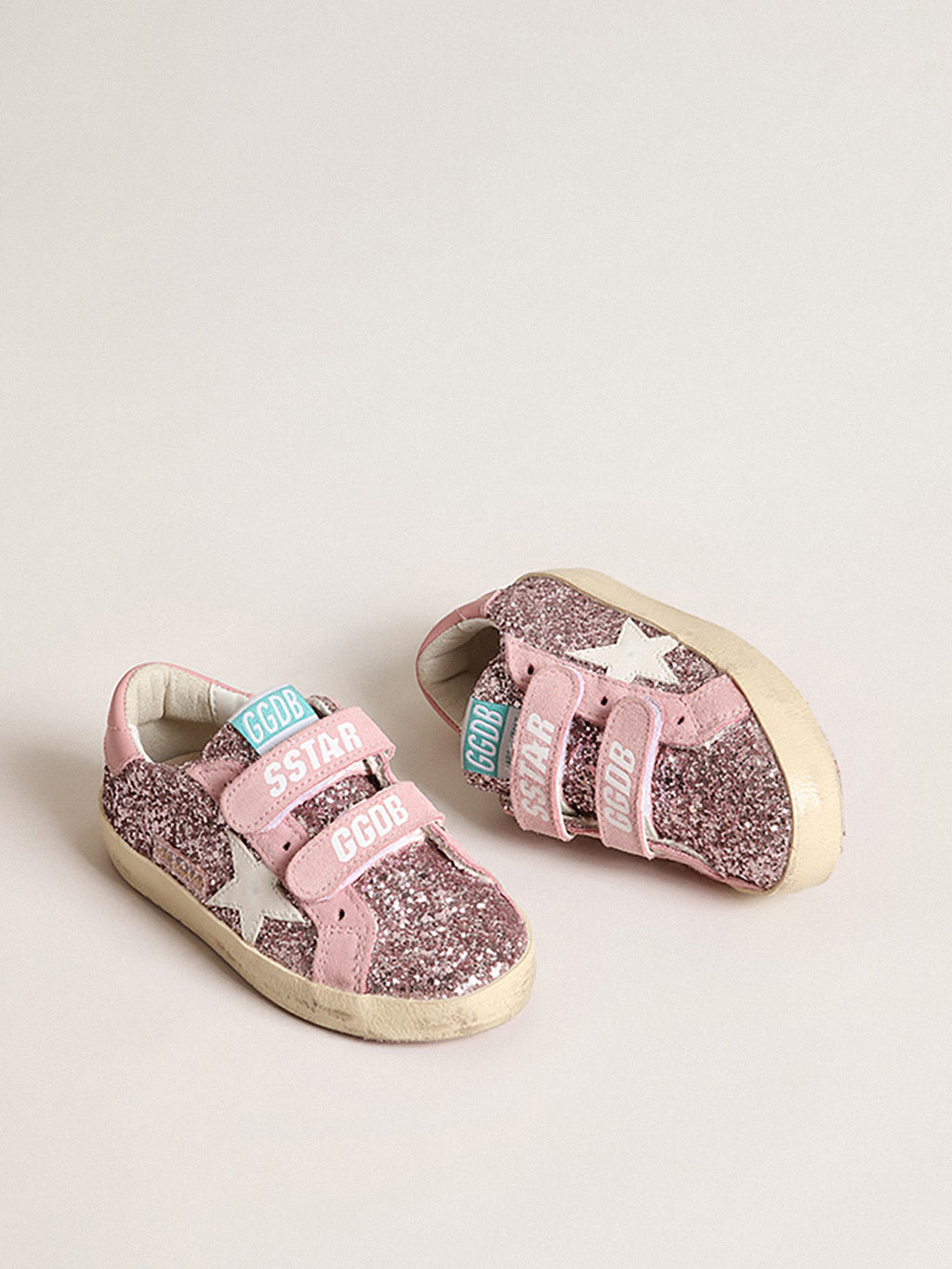 Old School Junior in lilac glitter with white star and pink heel tab| Golden Goose