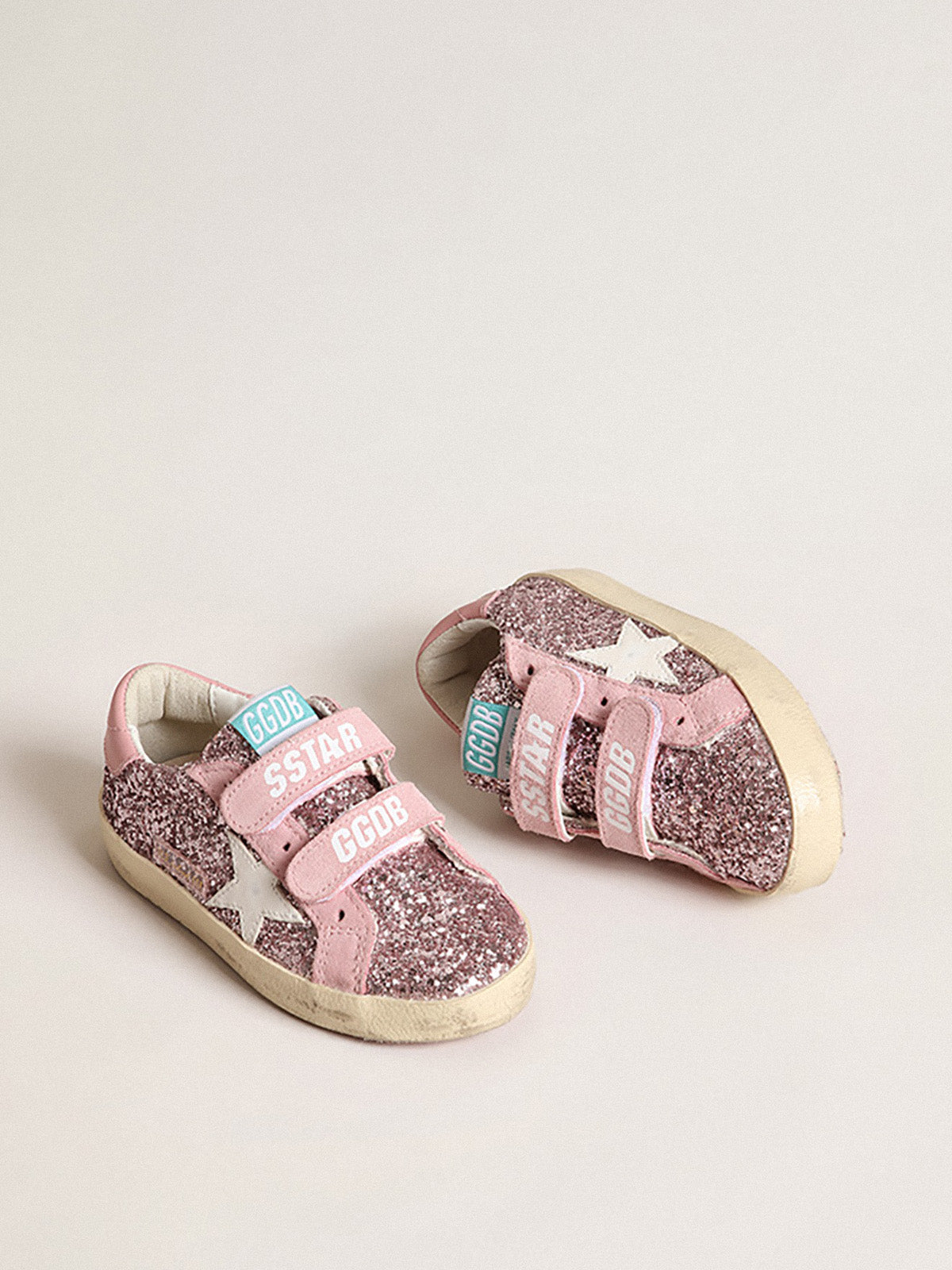 Old School Junior in lilac glitter with white star and pink heel tab| Golden Goose