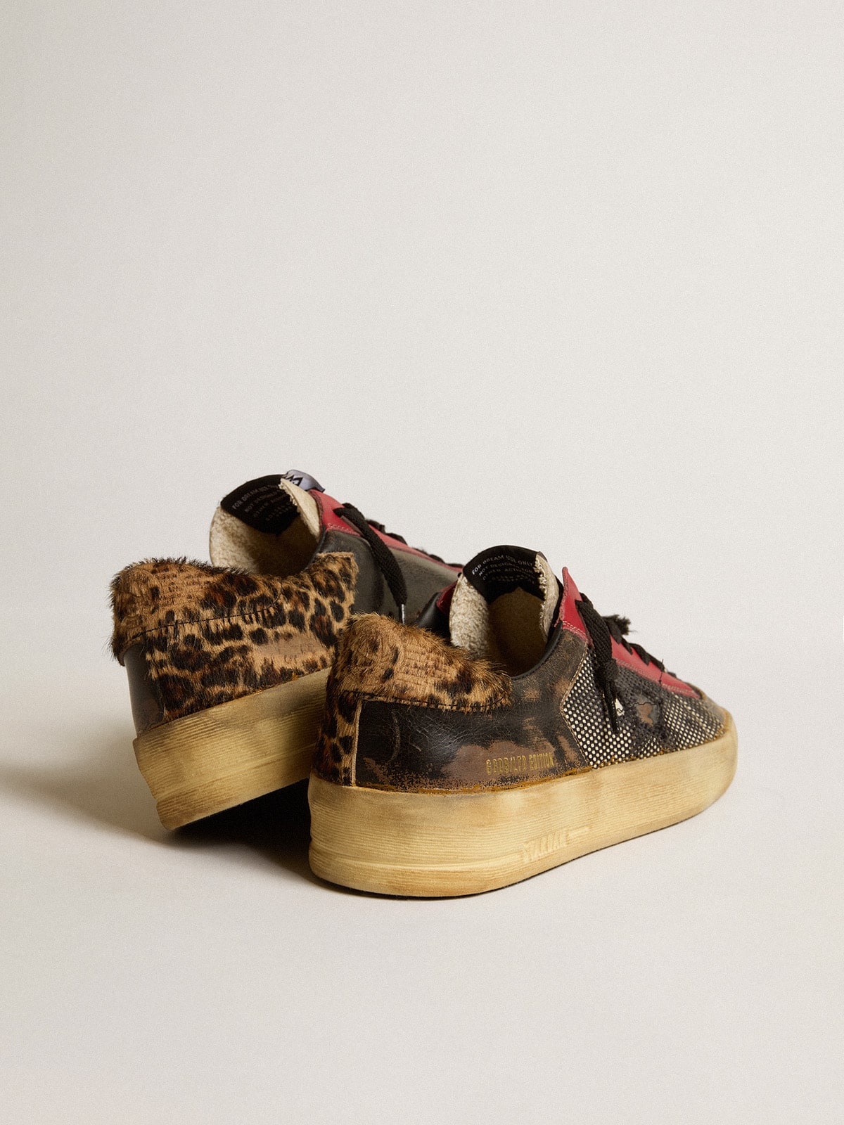 Men's Stardan LAB in mesh with black leather inserts and leopard heel tab| Golden Goose