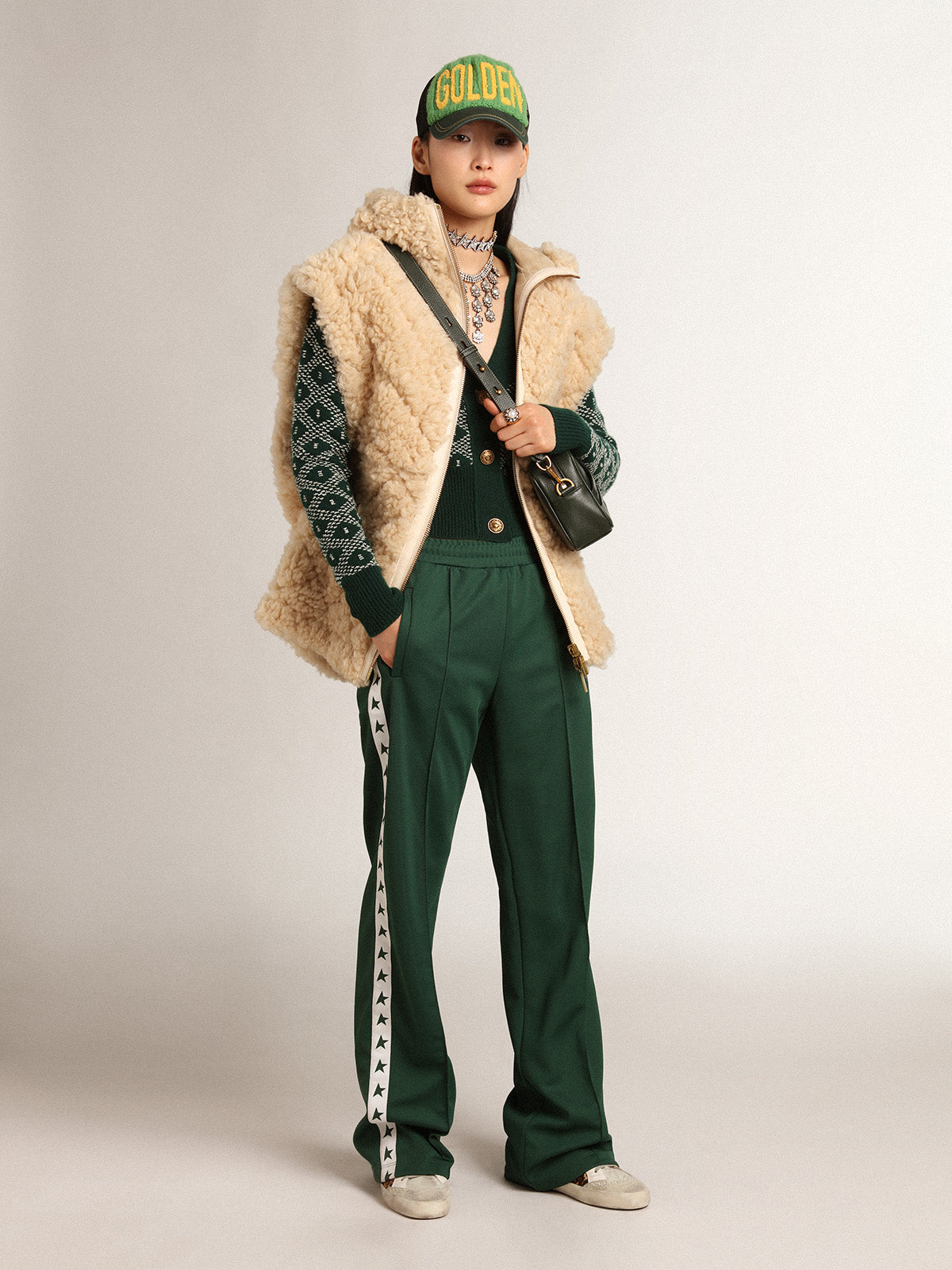 Women's reversible sheepskin vest in ecru| Golden Goose