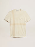 Aged white cotton T-shirt with lettering on the pocket| Golden Goose