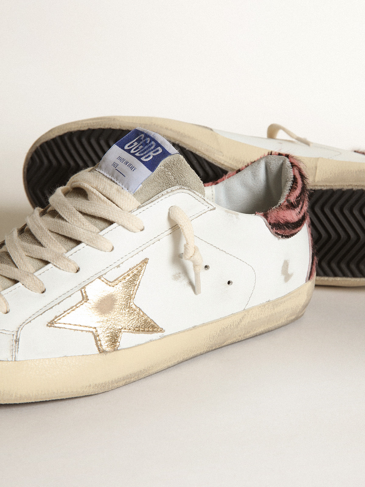 Super-Star with gold leather star and zebra pony skin heel tab| Golden Goose