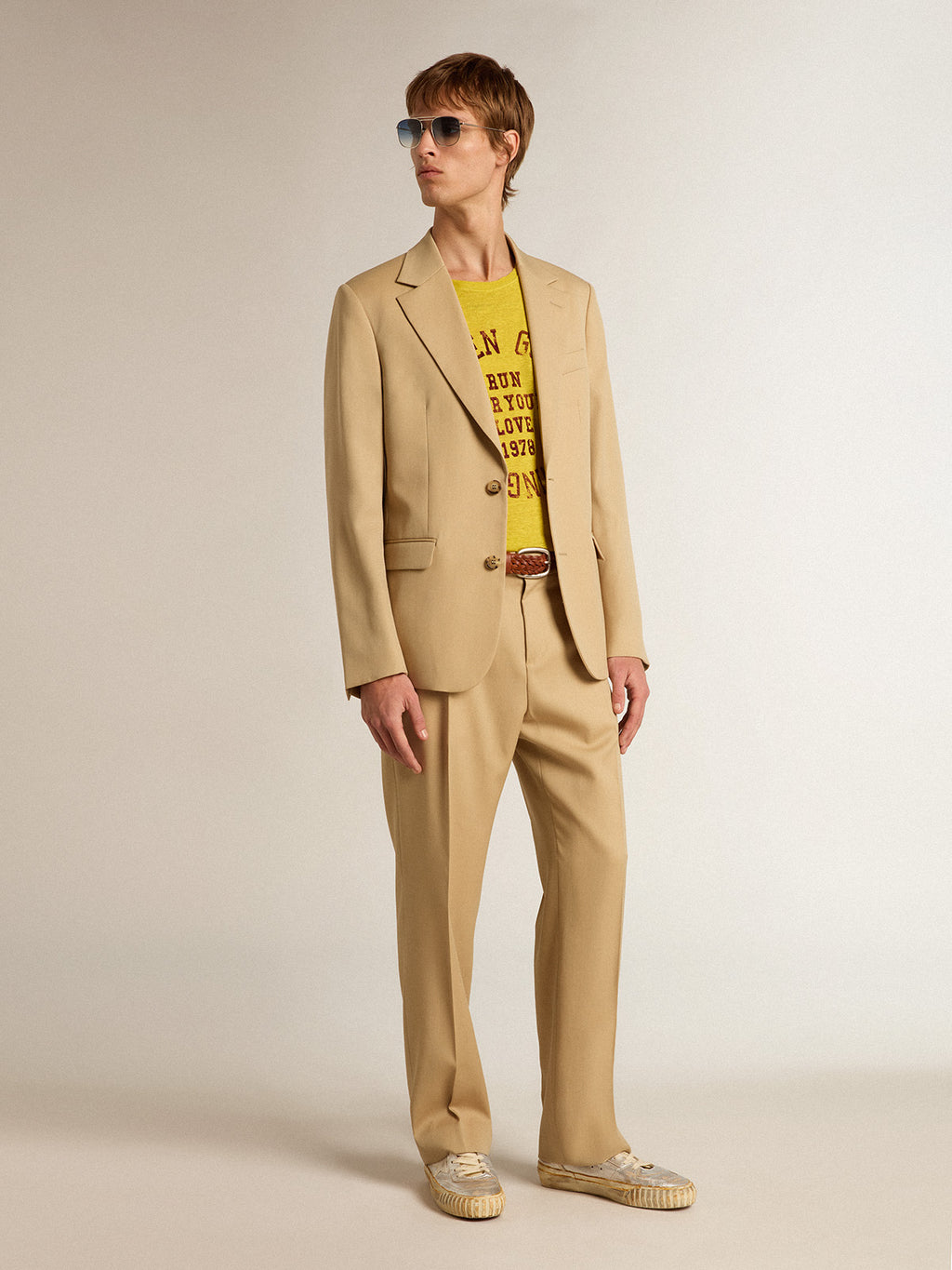 Men's T-shirt in maize-yellow linen| Golden Goose
