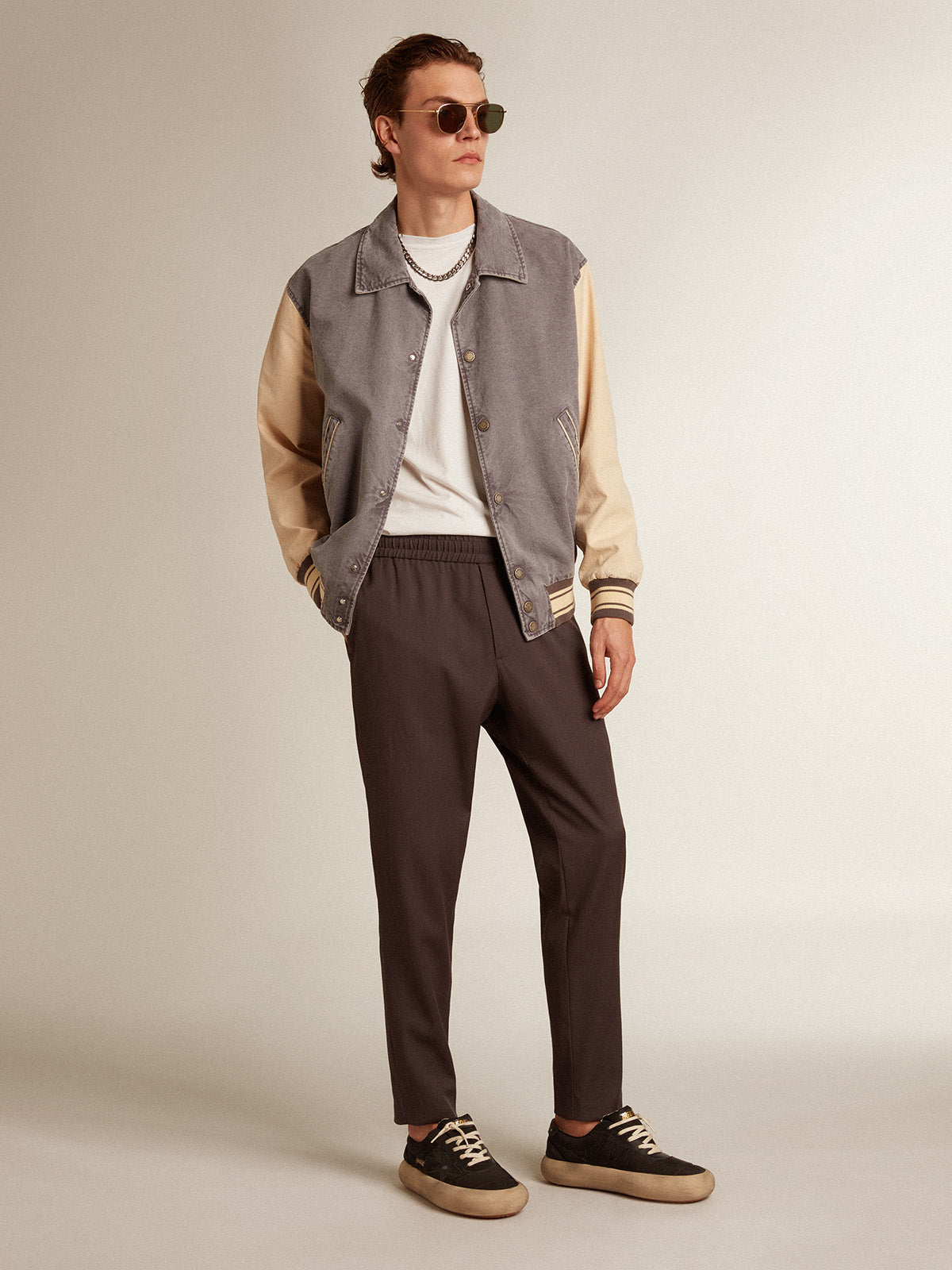 Bomber jacket in lilac-gray and marzipan-colored cotton| Golden Goose