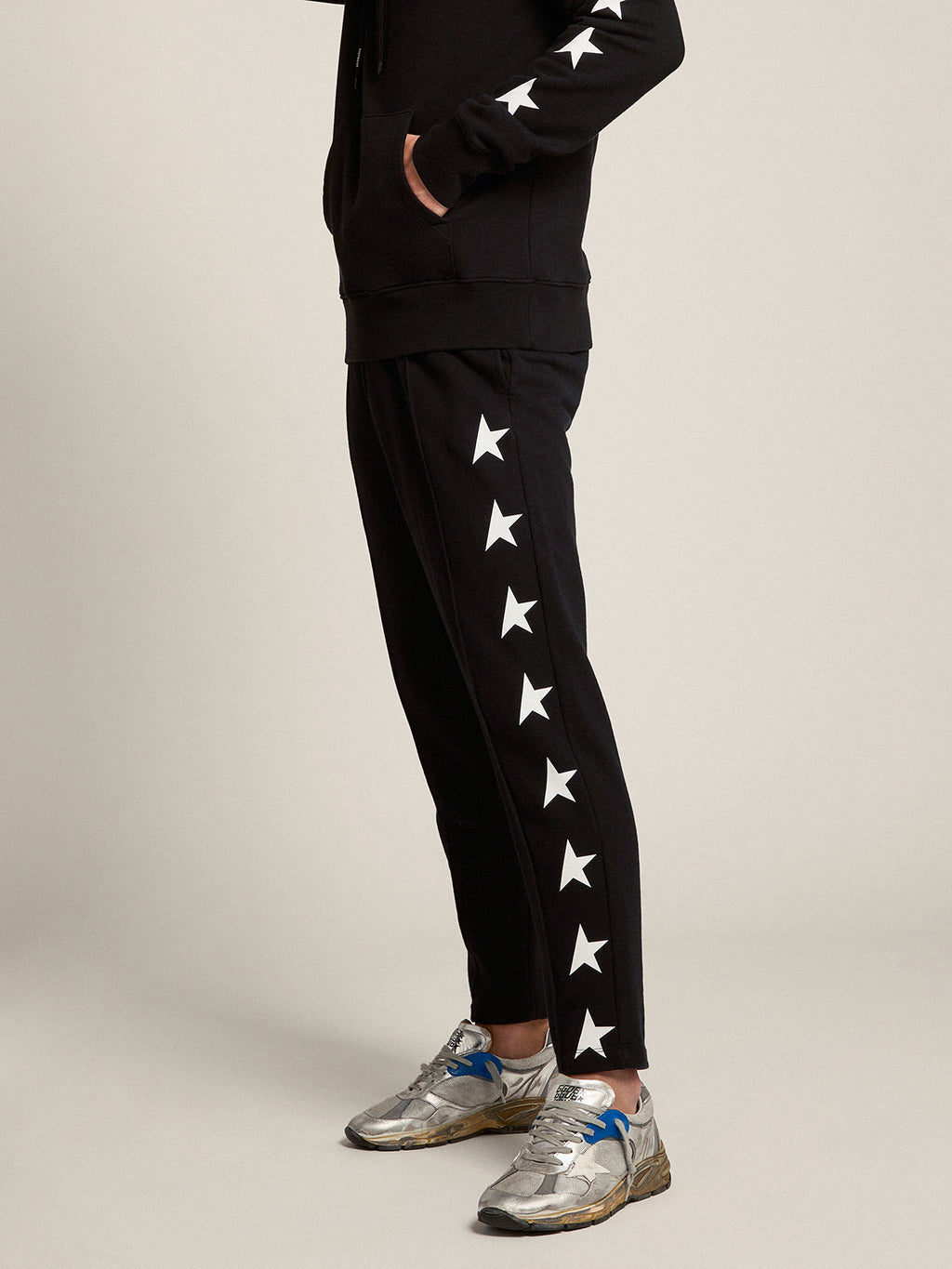Men's black joggers with white stars| Golden Goose